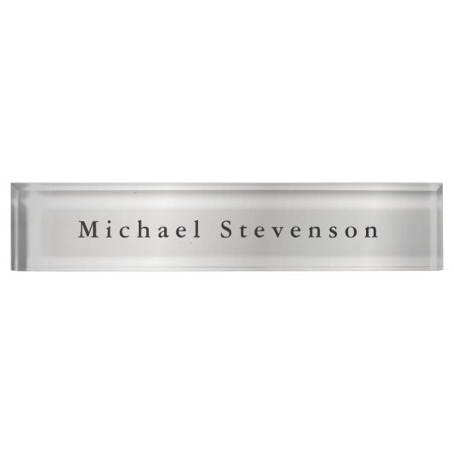 Trendy Silver Grey Modern Unique Nameplate (Front)