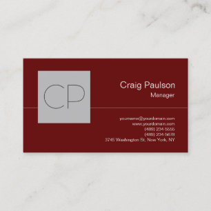 Trendy Silver Grey Red Chic Monogram Business Card