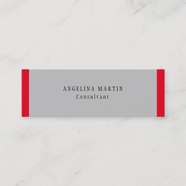Trendy Silver Grey Red Minimalist Plain Modern Mini Business Card (Front)