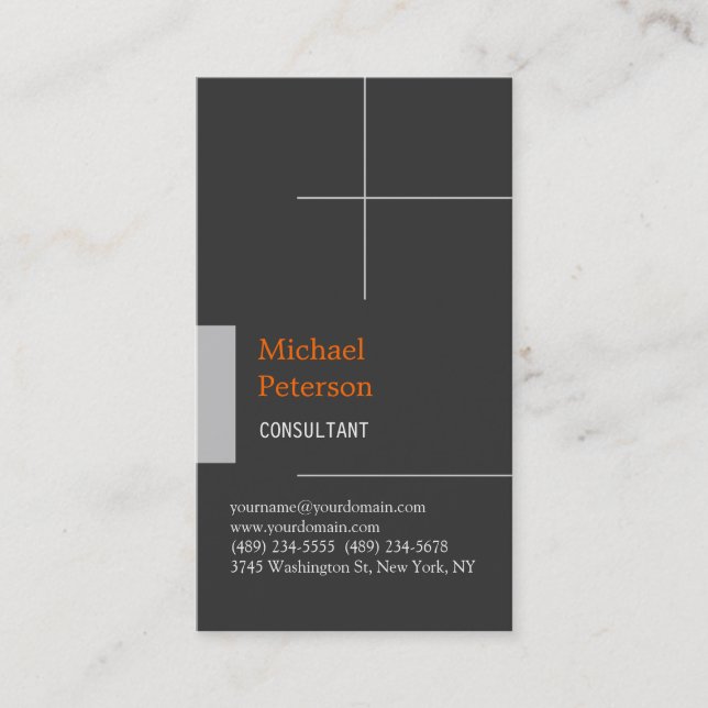 Trendy Silver Grey Stripe Vertical Business Card (Front)