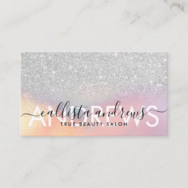 Trendy Silver Holographic Ombre Makeup Hair Salon Business Card (Front)