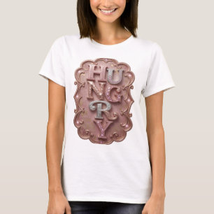 Trendy Silver HUNGRY Graphic Design T-Shirt