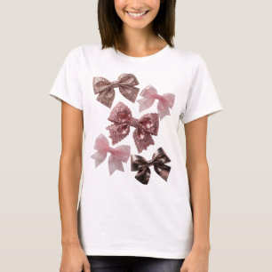 Trendy Silver PINK BOWS Print T-Shirt