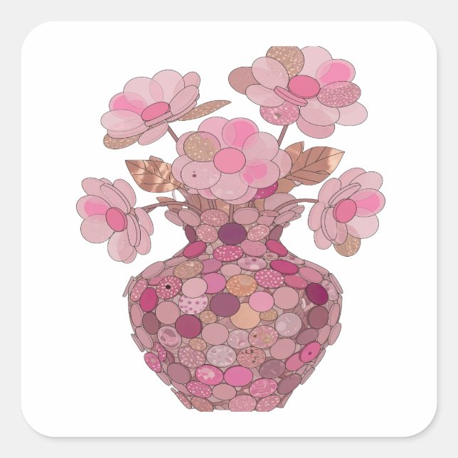 Trendy Silver PINK FLOWERS IN Sticker Print (Front)