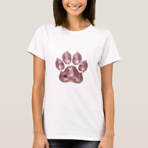 Trendy Silver PINK JEWELLED PAW Quote Design T-Shirt