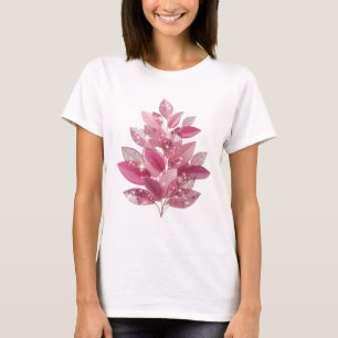 Trendy Silver PINK LEAVES WITH GLITTER Quote Shirt