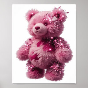 Trendy Silver PINK TEDDY BEAR WITH CRYSTALS Poster