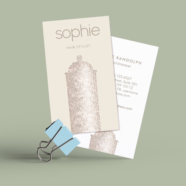 Trendy Silver Sequin Hair Stylist Spray Can Salon Business Card (Creator Uploaded)