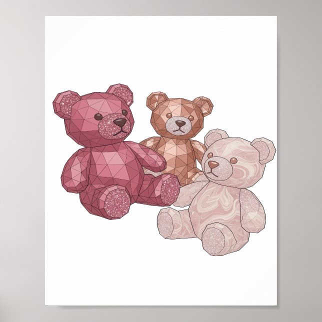 Trendy Silver THREE TEDDY BEARS Print (Front)