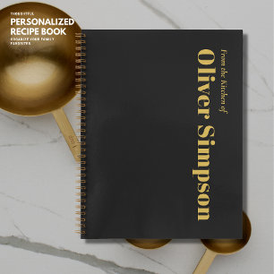Trendy Simple Black Gold Monogram Name Recipe Notebook