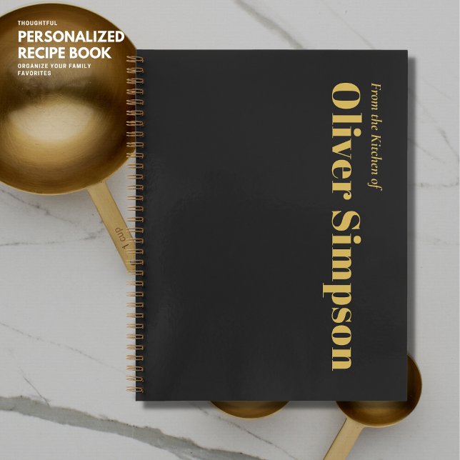 Trendy Simple Black Gold Monogram Name Recipe Notebook (Creator Uploaded)