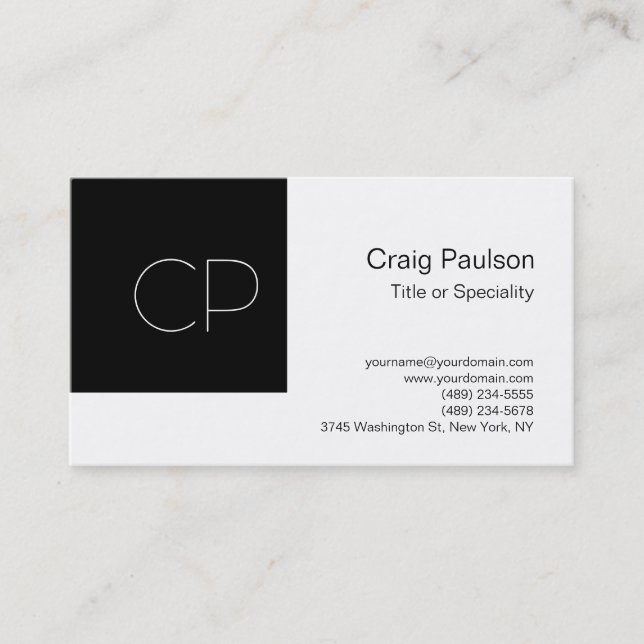 Trendy Simple Black White Monogram Business Card (Front)
