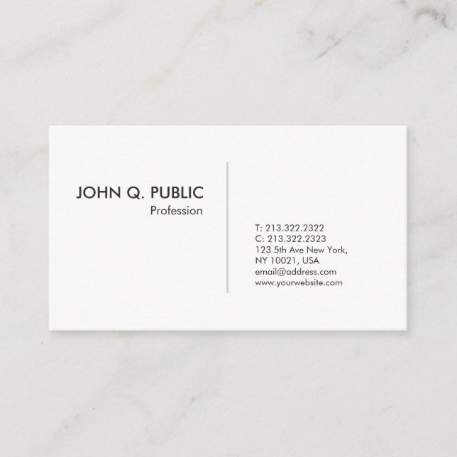 Trendy Simple Graphic Design Elegant Plain White Business Card (Front)