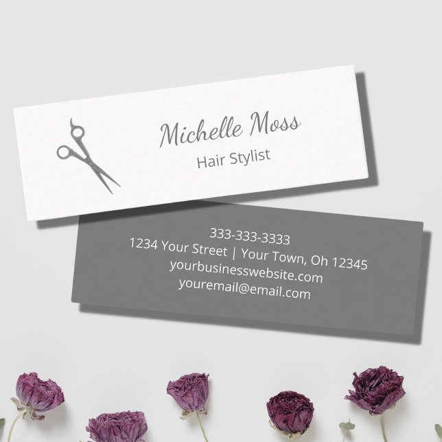 Trendy Simple Hair Stylist Scissors Grey White Mini Business Card (Creator Uploaded)