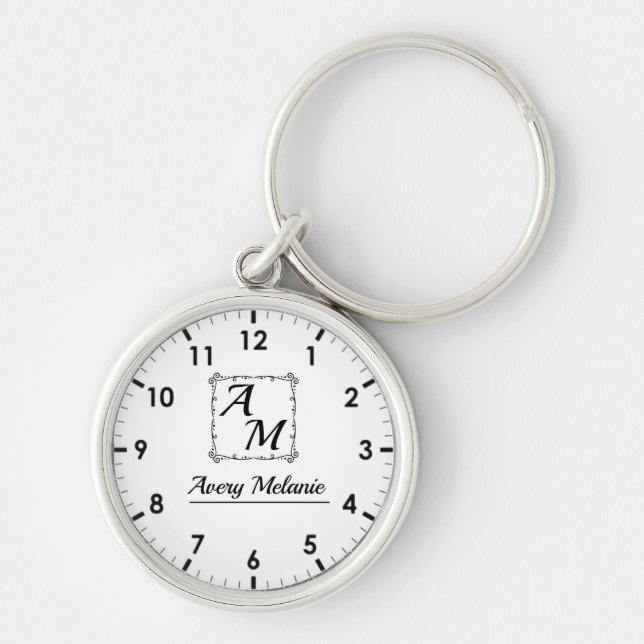 Trendy Simple Minimalist Elegant Monogram Key Ring (Front)