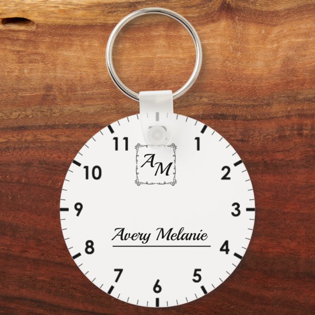 Trendy Simple Minimalist Elegant Monogram Key Ring (Front)