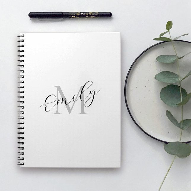 Trendy Simple Monogram Your Name and Initial Notebook (Personalize with your name and monogram initial.)
