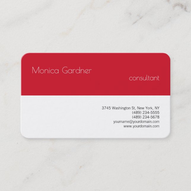Trendy Simple Plain Creative Modern Red White Business Card (Front)