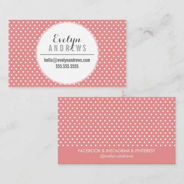 TRENDY SIMPLE SPOT mini polka dot cute coral white Business Card (Front/Back)