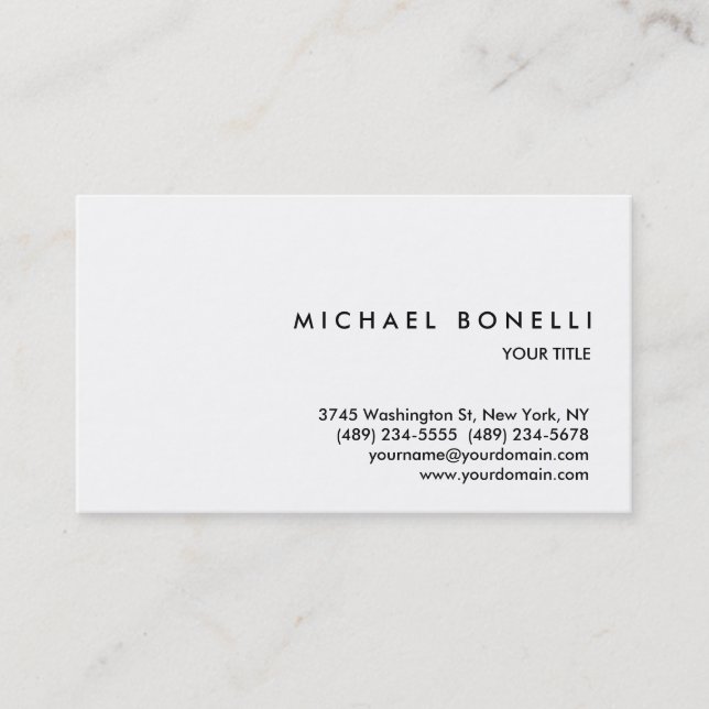 Trendy Simple White Professional Business Card (Front)