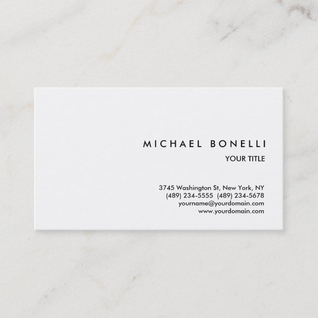 Trendy Simple White Professional Business Card (Front)