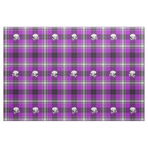 Trendy skull Purple black white plaid cool fabric