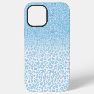 Trendy Sky-Blue Glitter Leopard Print Ombre Design iPhone 12 Pro Max Case