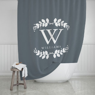 Trendy Slate Grey Monogram Shower Curtain
