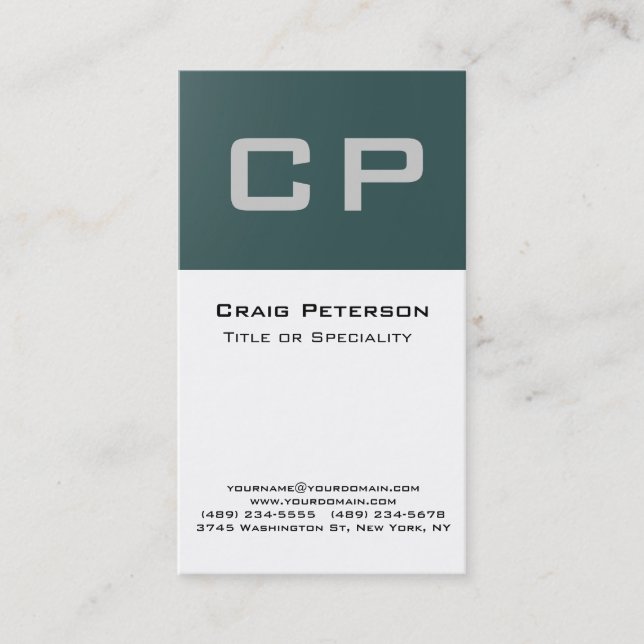 Trendy Slate Grey White Monogram Business Card (Front)