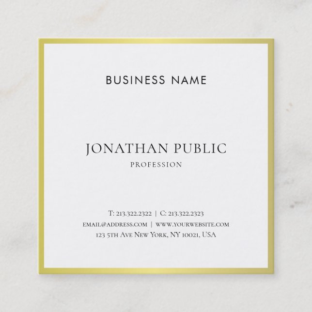 Trendy Sleek Design Creative Gold Plain Luxury Square Business Card (Front)