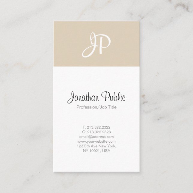Trendy Sleek Professional Stylish White Monogram Business Card (Front)