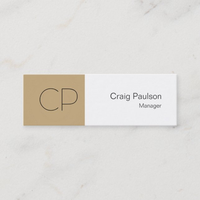 Trendy Slim Beige White Monogram Business Card (Front)