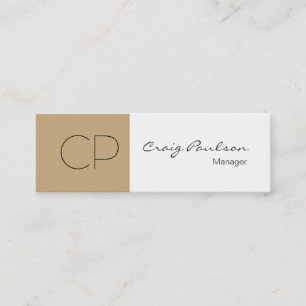 Trendy Slim Beige White Monogram Business Card