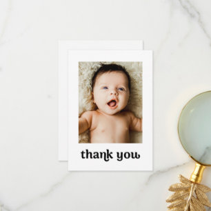 Trendy small Modern 2 Baby Photos Thank you Card