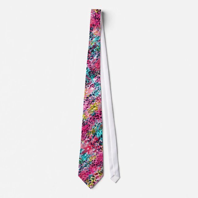 trendy snake skin leopard animal print blend neon tie (Front)
