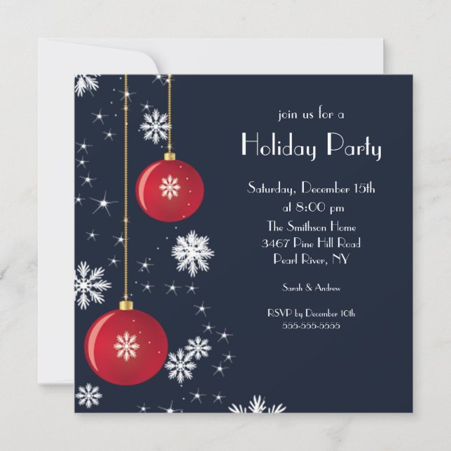 Trendy Snowflake Ornament Holiday Party Invitation (Front)