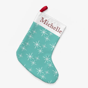 Trendy Snowflakes Teal Personalised Small Christmas Stocking
