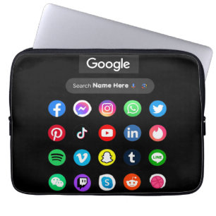Trendy Social Media Icons Google Search Bar Black Laptop Sleeve