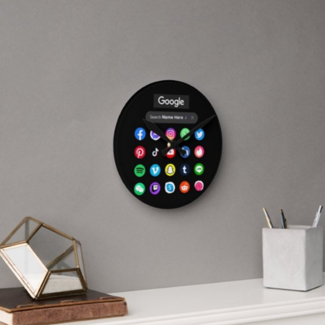Trendy Social Media Icons Google Search Bar Black Round Clock (Creator Uploaded)