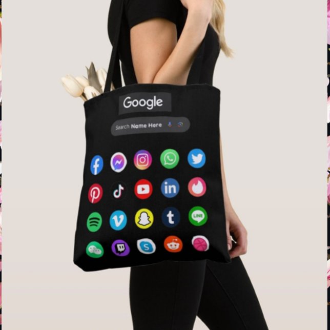 Trendy Social Media Icons Google Search Bar Black Tote Bag (Creator Uploaded)