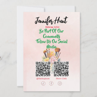 Trendy Social Media QR Code Makeup Artist  Invitation