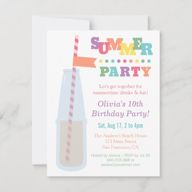Trendy Soda Summer Birthday Party Invitations (Front)