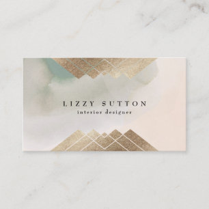 Trendy Soft Watercolor Modern Gold Foil Interior Business Card
