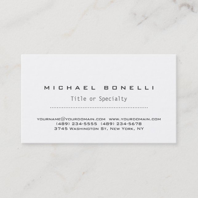 Trendy Sophisticated White Unique Business Card (Front)