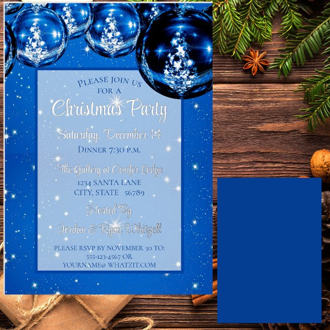 Trendy Sparkle Blue Ornaments Christmas Party (Creator Uploaded)