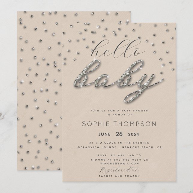 Trendy Sparkle Glitter Gender Neutral Baby Shower Invitation (Front/Back)