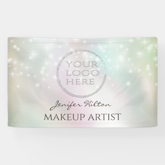 Trendy sparkles pearl holographic custom logo bann banner (Horizontal)