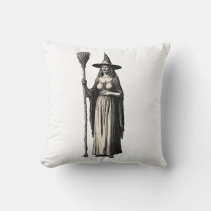 Trendy Spooky Halloween witch and broom Cushion