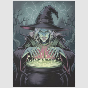 Trendy Spooky Halloween witch and Cauldron Tissue Paper