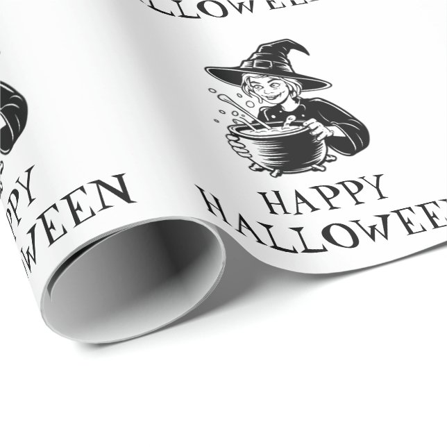 Trendy Spooky Halloween witch  Cauldron Wrapping Paper (Roll Corner)